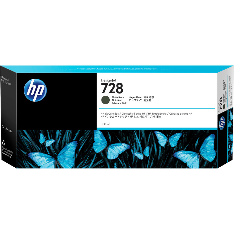 HP 728 Noir Mat - Cartouche d'encre HP d'origine (F9J68A) Hp