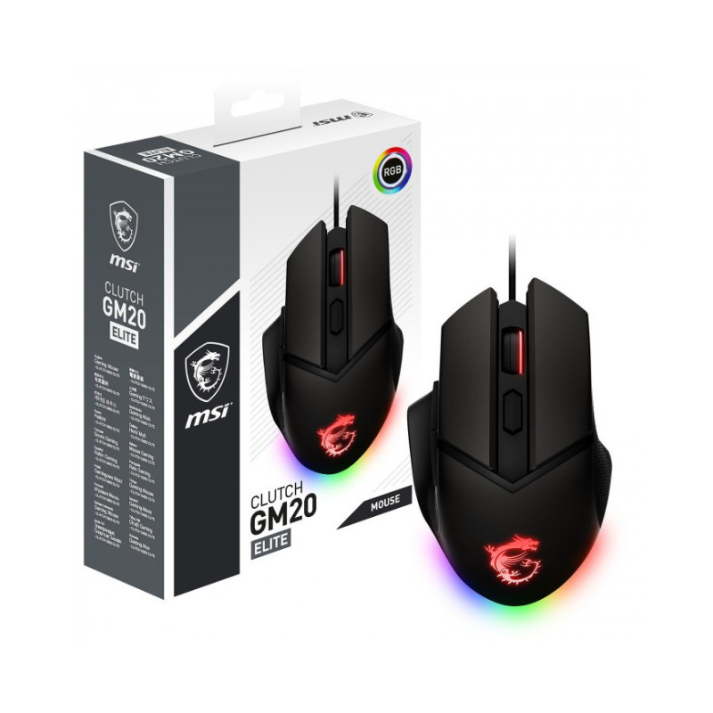 Souris Filaire USB 2.0 MSI CLUTCH GM20 Elite, Noir (S12-0400D00-C54) Msi