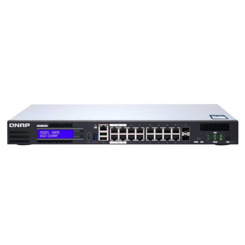 QNAP QGD-1600P Géré Gigabit Ethernet (10/100/1000) Connexion Ethernet, supportant l'alimentation via ce port (PoE) 1U Noir, Qnap
