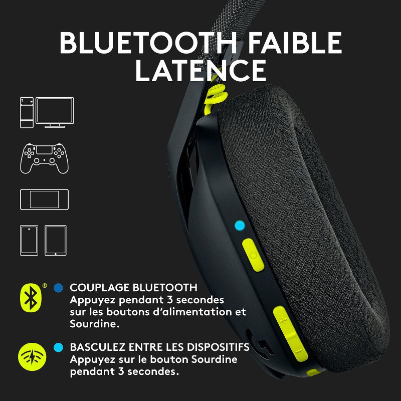 Casque gaming Bluetooth sans fil Logitech G435 (981-001050)