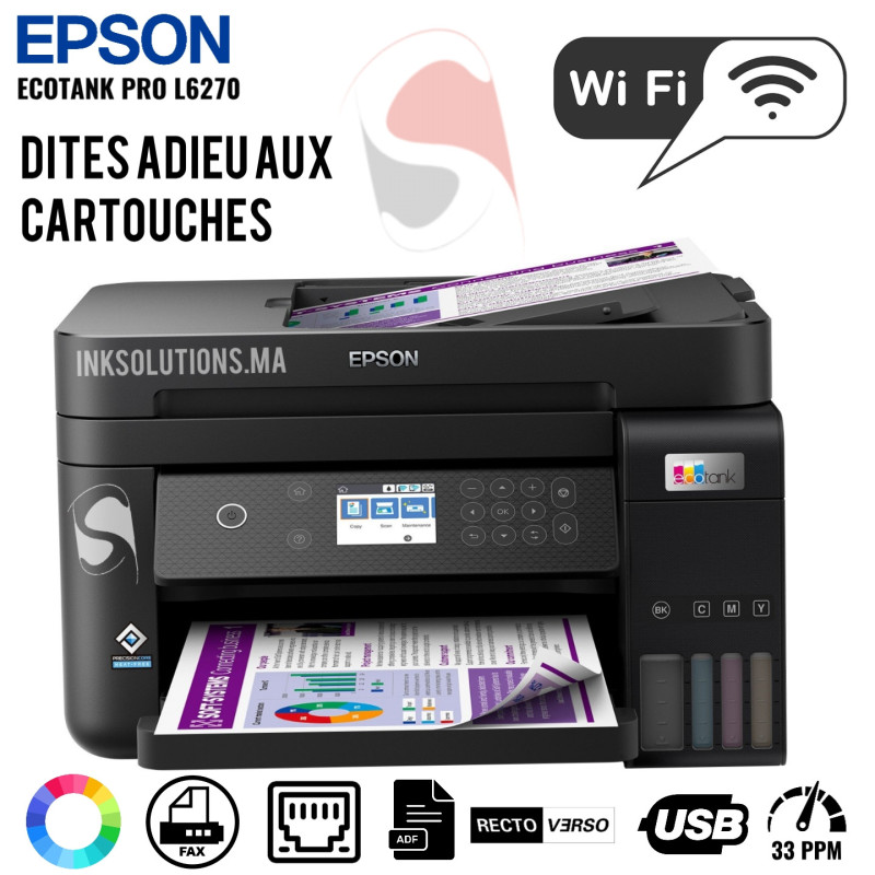 Imprimante Epson EcoTank L6270 pro à réservoirs rechargeables (C11CJ61