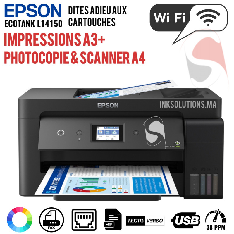 Imprimante A3+ Epson EcoTank L14150 multifonction à réservoirs recharg