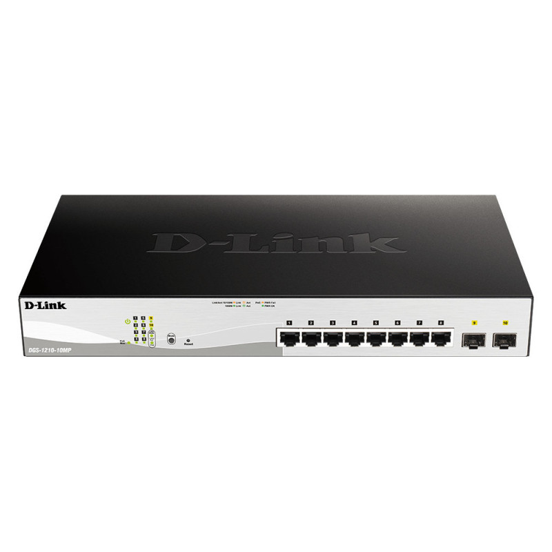 Switch Administrable D-LINK 8 ports 10/100/1000BASE-T PoE + 2 ports 100/1000 Mbits/s SFP (DGS-1210-10MP) D-link