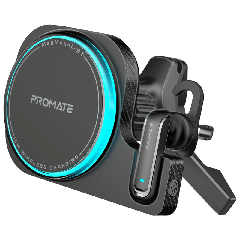 Chargeur Voiture MagMount-BT Promate – Support MagSafe 15W + Écouteur Bluetooth ENC Promate