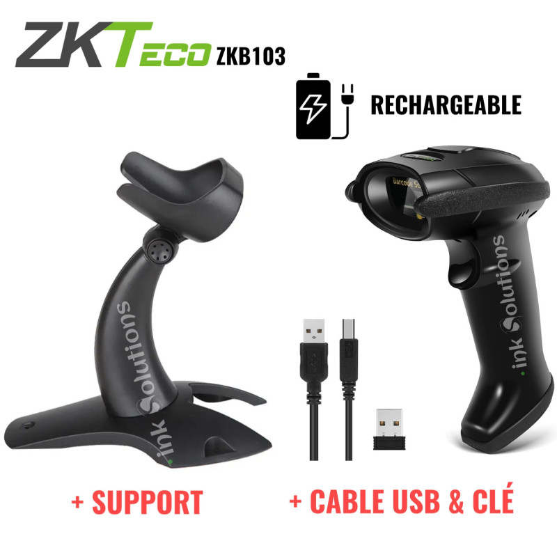 ZK TECO 103 Lecteur code à barres sans fil + câble + USB + Support (ZKB103) GENERIC