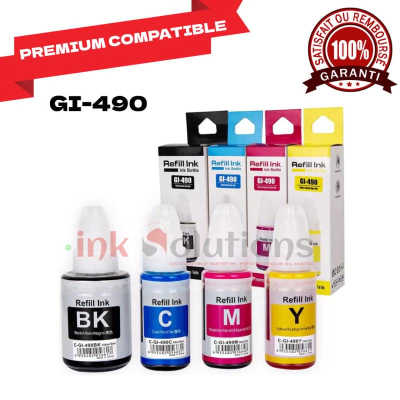 Pack de 4 bouteille d'encre GI-490 - Compatible GENERIC