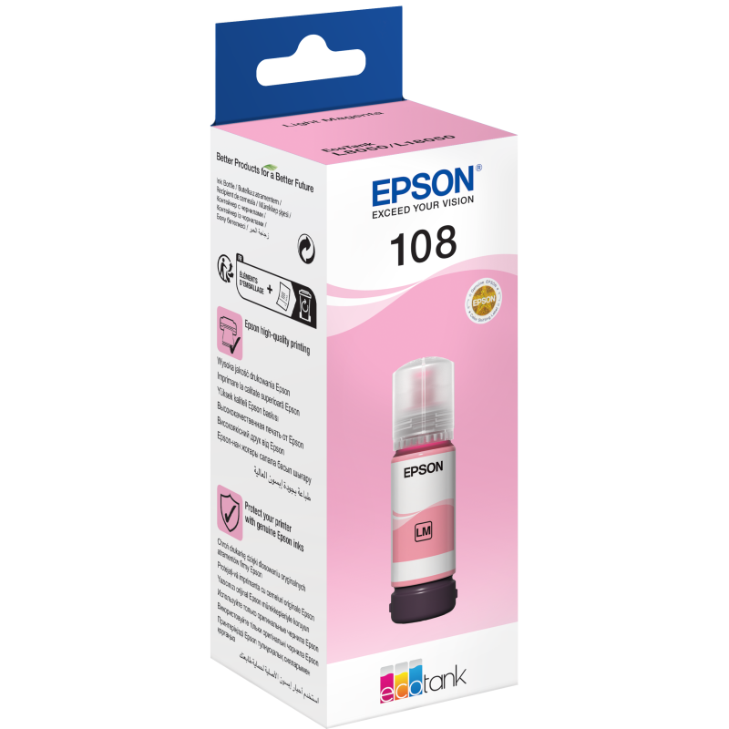 Bouteille d'encre Epson EcoTank 108 Magenta clair d'origine (C13T09C64A) EPSON