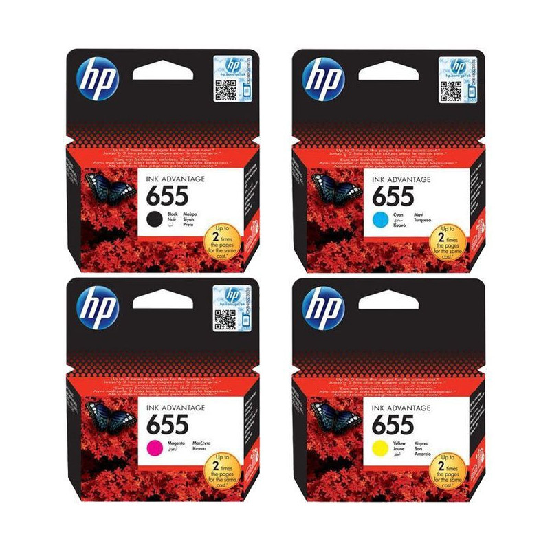 HP Pack cartouches d'encre Original 655 ( Black + Cyan + Magenta + Yellow ) Pour les imprimantes 3525 , 4625 , 5525 , 4615 Hp