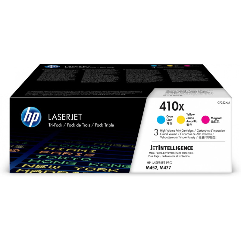 HP 410XLaserJet, lot de 3 cartouches de toner grande capacité authentiques, cyan/magenta/jaune Hp