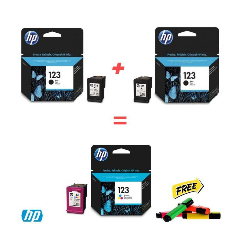 Pack de 2 Cartouches HP 123 Noir + 1 Cartouche 123 Tri-couleur ( Jeux Fleurissant Offert ) Hp